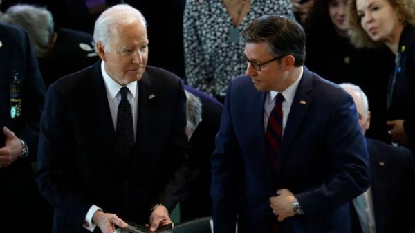 House Speaker Mike Johnson with President Biden