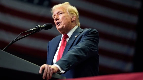 Republican presidential candidate former President Donald Trump speaks at a campaign rally, Saturday, July 20, 2024, in Grand Rapids, Michigan