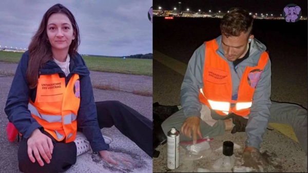 Climate activists glued to Cologne airport runway on Wednesday.