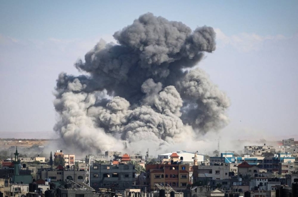 Smoke billows after Israeli bombardment of Rafah in the southern Gaza on May 6 