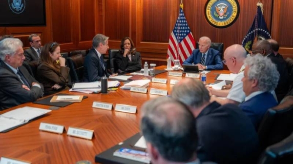 President Joe Biden sits in the Situation Room with national security officials