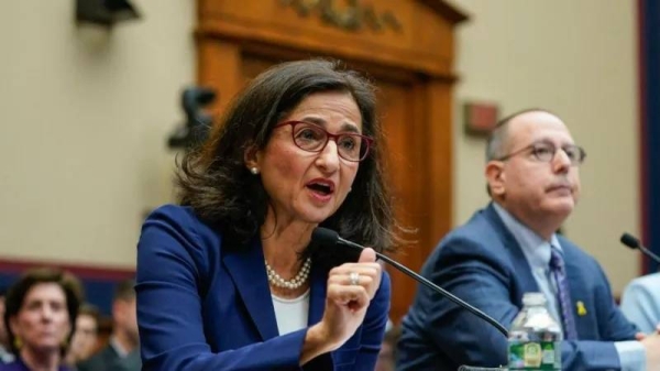 Columbia University President Minouche Shafik testifying to Congress