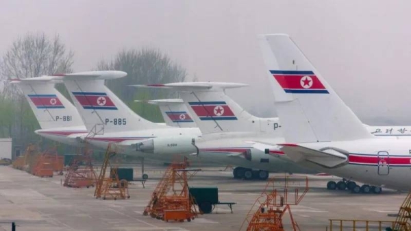 Air Koryo planes are lined up at the airport in Samjiyon, North Korea in this file photo