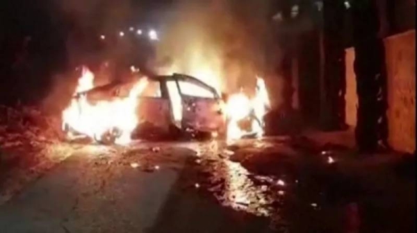 Footage has emerged purportedly showing cars and houses set ablaze in the village of Jit late on Thursday