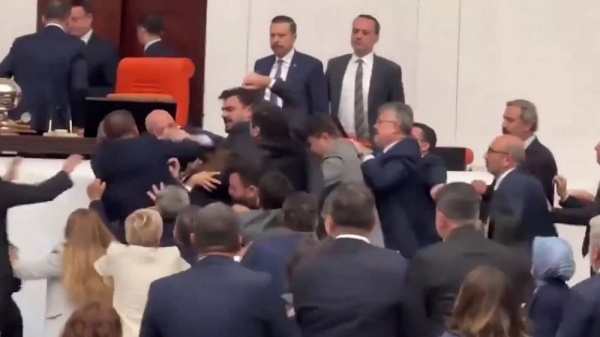 A brawl erupted in Turkey's parliament