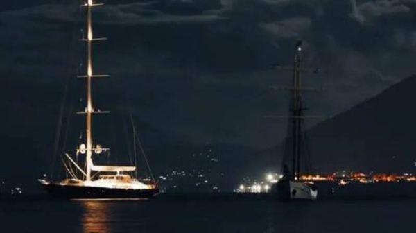 The Bayesian yacht (left) at around 22.00 local time on Sunday night