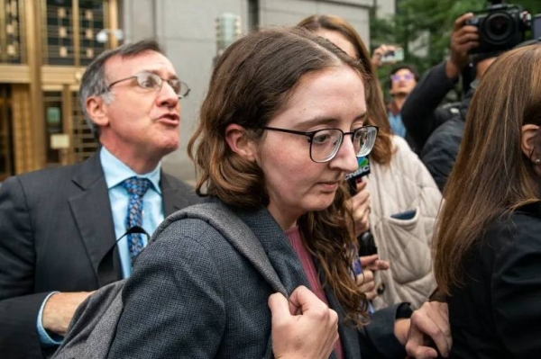 Caroline Ellison, the former CEO of Alameda Research, exits the Manhattan federal court after testifying against Sam Bankman-Fried on October 10, 2023