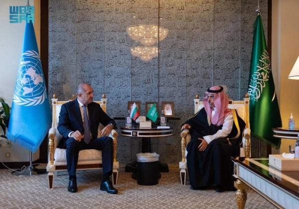 Saudi Minister of Foreign Affairs Prince Faisal bin Farhan holds talks with President of Bulgaria Rumen Radev in New York on Wednesday.
