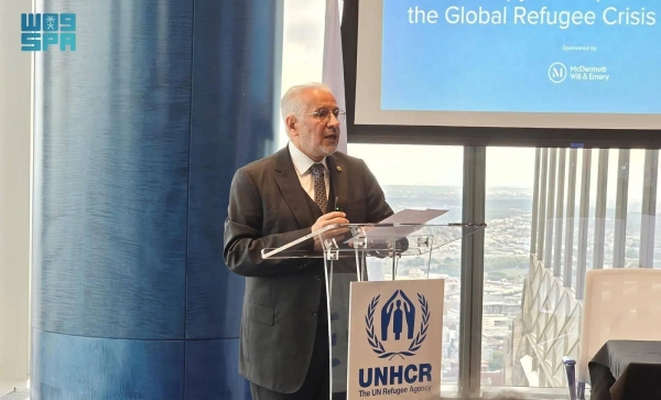 Dr. Abdullah Al Rabeeah, advisor to the Royal Court and supervisor general of King Salman Humanitarian Aid and Relief Centre (KSrelief),
addressing the high-level side event organized by UNHCR in New York on Tuesday.
