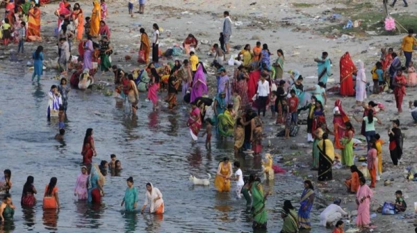 The annual Jivitputrika festival is celebrated in several states in north-eastern India. In this 2020 photo, women and children are seen bathing in a river in the Uttar Pradesh state