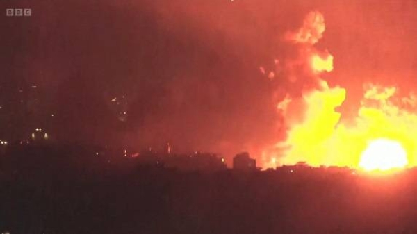 The moment giant explosions seen near Beirut airport