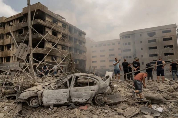 An Israeli air strike on the Dahieh neighbourhood destroyed Dr Taghrid Diab's gynaecology clinic, in the building on the left of this picture