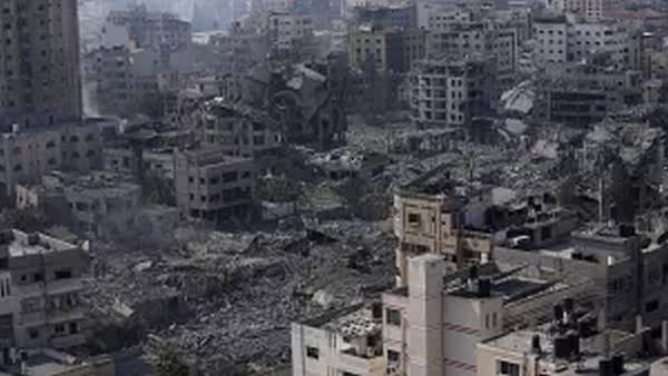 Destruction from Israeli aerial bombardment is seen in Gaza City, October 11, 2023