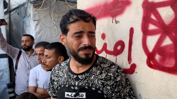 Mohammad Mayyat, a father shown outside Al-Aqsa Martyrs Hospital, in Deir al-Balah, said his only son was killed in an Israeli strike in central Gaza on Monday, October 8.