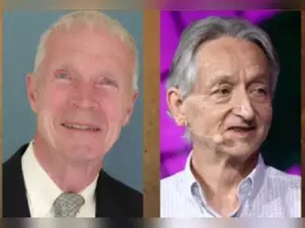 Professor John Hopfield, left, of Princeton University, and professor Geoffrey Hinton, of the University of Toronto, won the 2024 Nobel Prize winners in Physics
