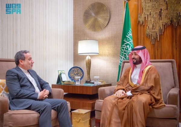 Saudi Crown Prince and Prime Minister Mohammed bin Salman holds talks with Iranian Minister of Foreign Affairs Dr. Abbas Araqchi in Riyadh on Wednesday.
