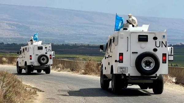 Unifil vehicles patrol in Wazzani village, southern Lebanon, 15 September 2024