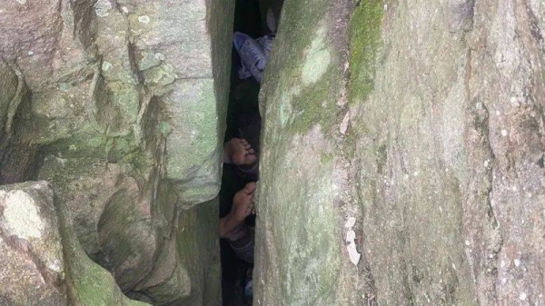 The woman slipped into a three-metre crevice