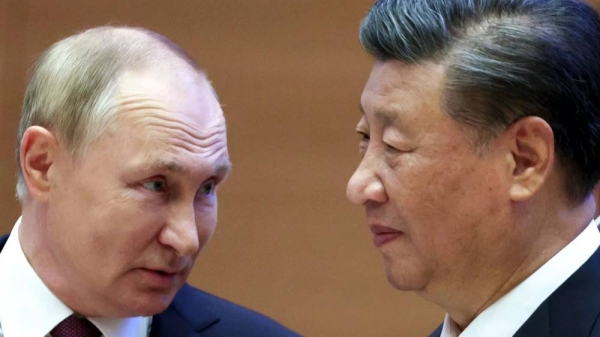 Vladimir Putin (left) meets China's Xi Jinping in 2022