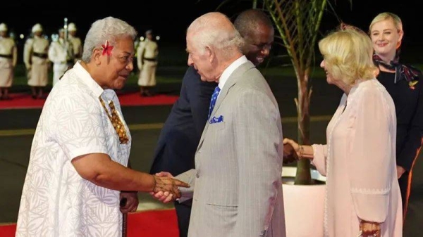 King Charles and Queen Camilla were greeted by Samoa's prime minister Fiame Naomi Mata'afa