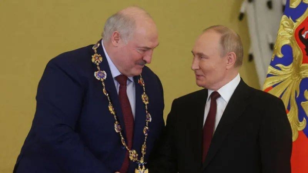 Lukashenko was given an honour by Vladimir Putin at a meeting earlier this month