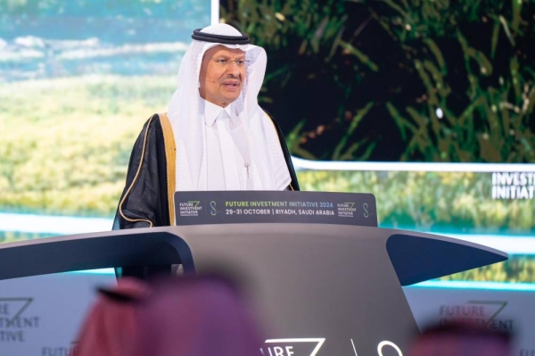 Minister of Energy Prince Abdulaziz bin Salman addressing the 8th edition of the Future Investment Initiative (FII) 2024 in Riyadh on Tuesday.