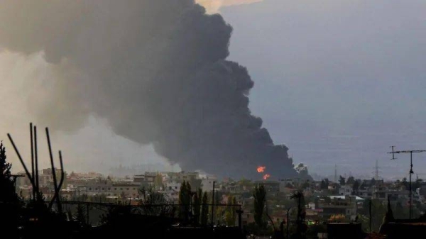 A huge column of black smoke rose into the air following one of the strikes in the Baalbek area