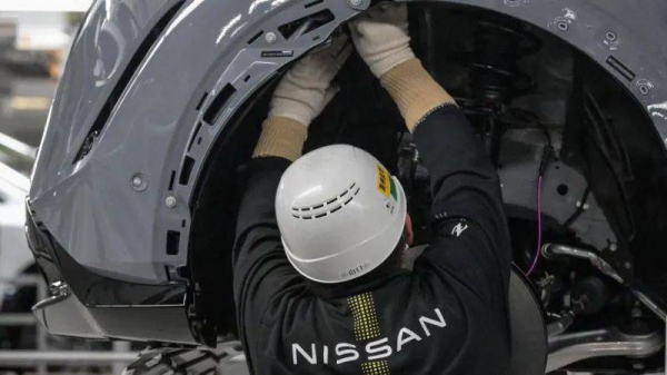 A worker in the Nissan Motor Tochigi plant in Kaminokawa