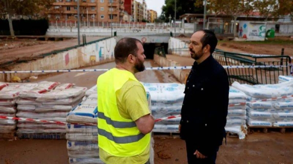 Guillermo Lujan, the mayor of Aldaia near Valencia, stands in front of sandbags in anticipation of a new Dana weather system