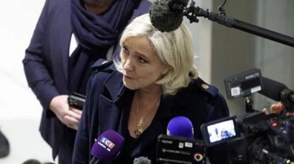 Marine Le Pen outside court before Wednesday's hearing