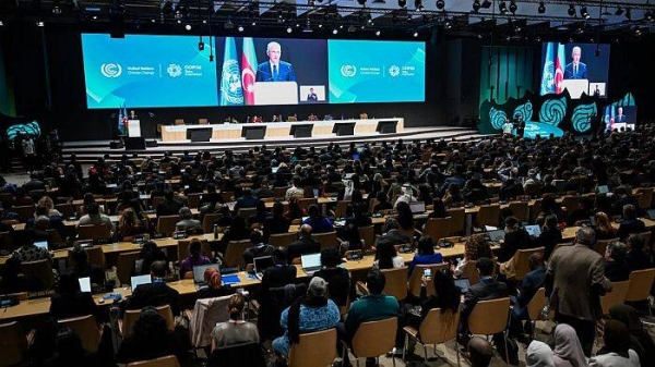 COP29 president Mukhtar Babayev delivers a speech during the opening of the 2024 United Nations Climate Change Conference (COP29) in Baku on November 11, 2024