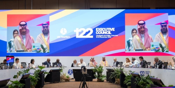 Saudi Minister of Tourism Ahmed Al-Khateeb addressing the 122nd session of the Executive Council of the United Nations World Tourism Organization in Cartagena, Colombia.