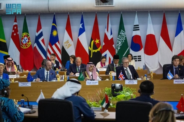 Minister of Foreign Affairs Prince Faisal bin Farhan leading the Saudi delegation attending the G20 Summit in Rio de Janeiro on Monday.
 