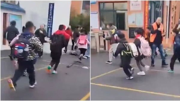 Children running away after a car crashed outside Yong'an primary school in China's Hunan province on Nov 19, 2024