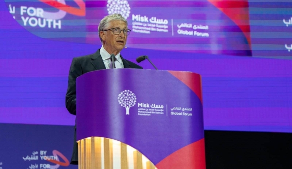 Microsoft co-founder Bill Gates addressing the Misk Global Forum in Riyadh. 