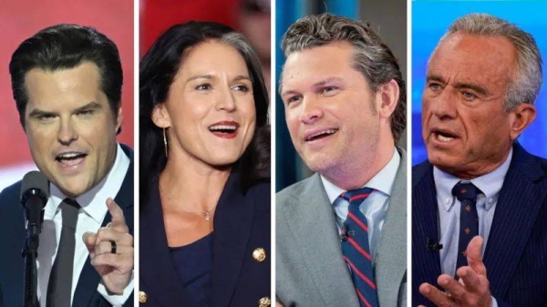 (From left) Matt Gaetz, Tulsi Gabbard, Pete Hegseth and RFK Jr