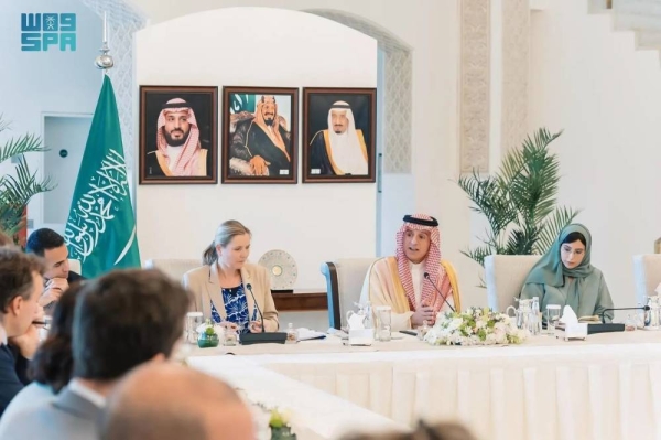 Saudi Minister of State for Foreign Affairs Adel Al-Jubeir meets members of the European Union Political and Security Committee in Riyadh on Sunday.