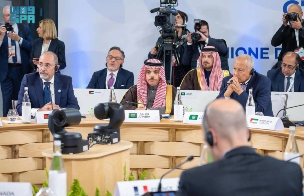 Saudi Minister of Foreign Affairs Prince Faisal bin Farhan attends the expanded session of the second meeting of the Foreign Ministers of the G7 countries in Fiuggi, Italy, on Monday.

