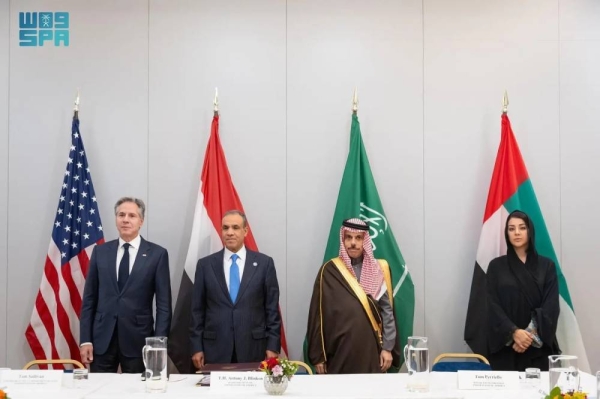 Saudi Minister of Foreign Affairs Prince Faisal bin Farhan and US Secretary of State Antony Blinken attend the Quadripartite meeting on Sudan in Fiuggi, Italy on Monday.