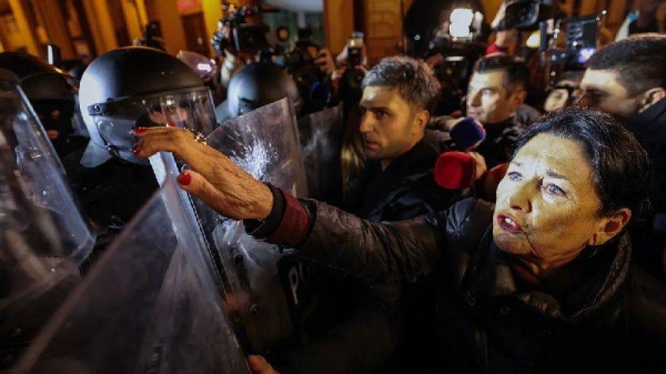 Georgia's President Salome Zurabishvili attends a demonstration in Tbilisi on November 28, 2024