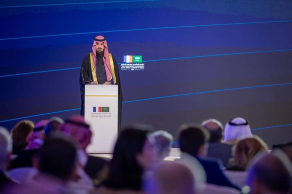 Riyadh Mayor Prince Dr. Faisal bin Abdulaziz bin Ayyaf during his address at the Saudi-French Investment Forum on Tuesday.