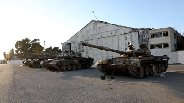 Abandoned tanks are seen at Mezzeh Air Base after Syrian government forces deserted their posts on December 8, 2024, in Damascus