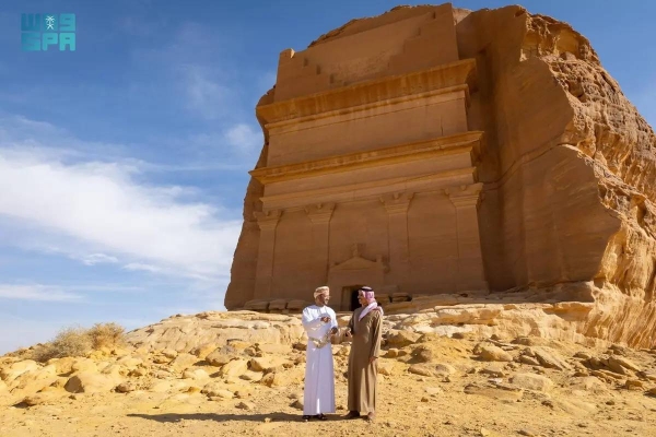 Saudi Minister of Foreign Affairs Prince Faisal bin Farhan receives his Omani counterpart Sayyid Badr bin Hamad bin Hamoud Al Busaidi
Al-Ula on Thursday.
