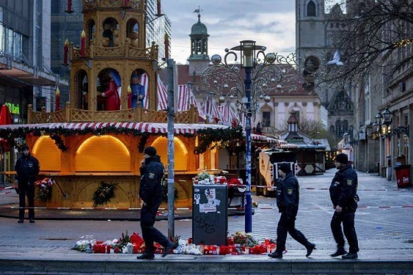 Police outside the now closed Christmas market in Magdeburg, 22 December, 2024