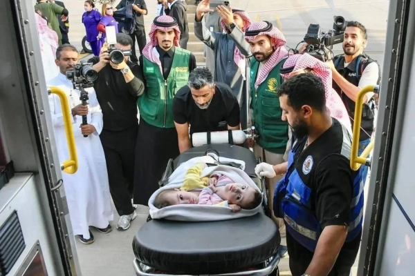 The Syrian conjoined twins, Celine and Eleen, are being airlifted to King Khalid International Airport in Riyadh on Sunday.