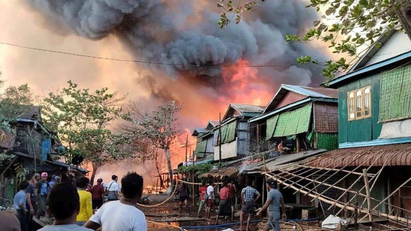 This handout photo provided by the Arakan Army shows the aftermath of an airstrike by Myanmar's army in Kyauk Ni Maw village, in Ramree township, in Rakhine state, Myanmar, on January 8, 2025