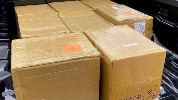 Eight boxes were retrieved from a warehouse in Los Angeles by a US law enforcement informant as part of an investigation into the trafficking of fentanyl components into the US