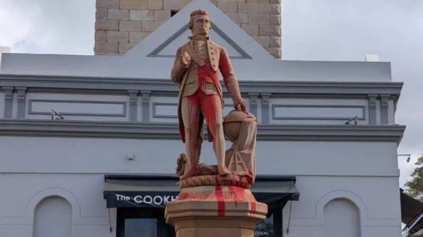 Vandals damaged the statue's hand and face and covered it in red paint