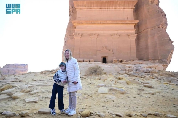 Italian Prime Minister Giorgia Meloni during her tour of the Hegra archaeological site in AlUla on Monday.

