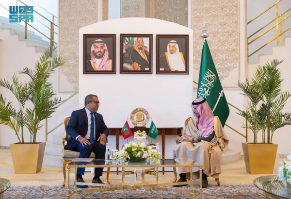 Saudi Minister of Foreign Affairs Prince Faisal bin Farhan holds talks with Minister of Foreign Affairs of Maldives Dr. Abdulla Khaleel in Riyadh on Thursday.